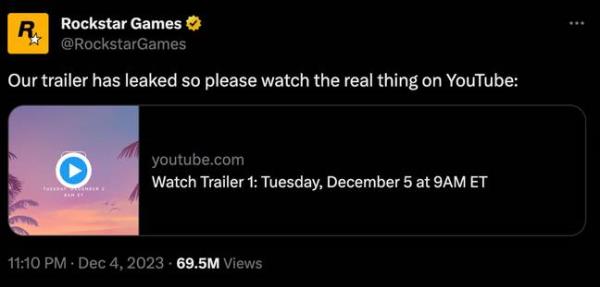 One of Rockstar Games' GTA trailers was leaked for the second year in a row. Credit: X/ @RockstarGames